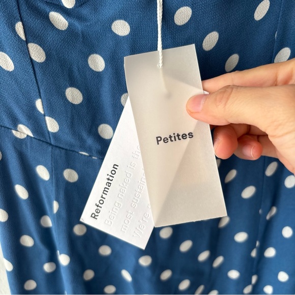 Reformation Juliette blue and white polka dot dress Sz‎ 0P NWT - Picture 7 of 11